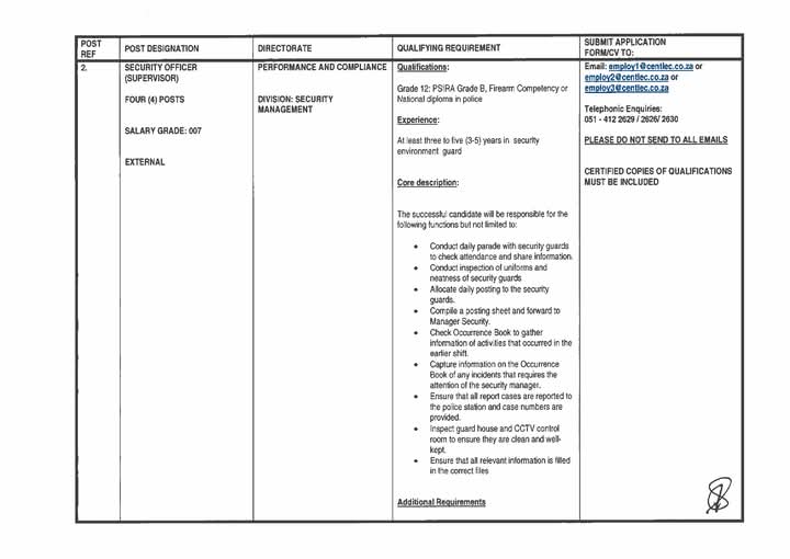 CarolBoitumelo1's tweet photo. CENTLEC SOC Ltd is hiring!

📌Training Officer x4 posts 
📌Security Officer x4 posts 

Closing Date 30 May 2025
Download the advert in PDF from the link below 
https://t.co/6CPbUQXFtA https://t.co/FRoM9mx5yq