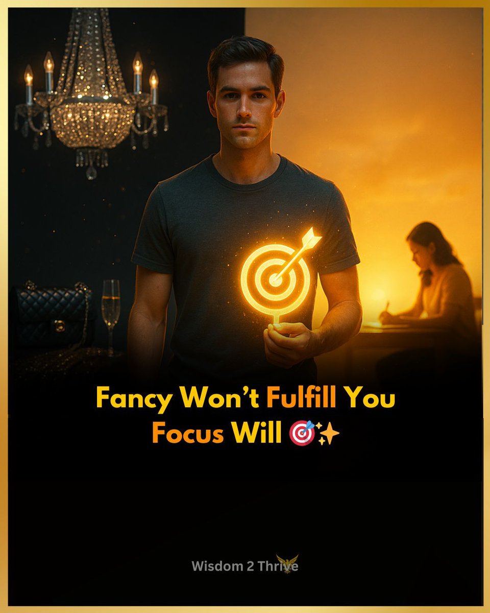 Wisdom2Thrive's tweet photo. Fancy won’t fulfill you—focus will.

Chasing shiny things might impress others, but it won’t satisfy you.
Real fulfillment comes from staying true to your purpose, not the perception.
It’s built in the quiet moments of discipline, not in the spotlight.
Focus creates progress. https://t.co/UC1sC3D3Z8