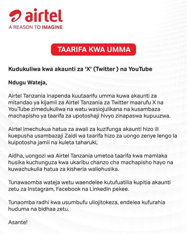 itskipronoh's tweet photo. Airtel Tanzania wamefikiwa. Kenyans are not playing games! Idi Amin Mama should know people. https://t.co/IMqKw4ArQa