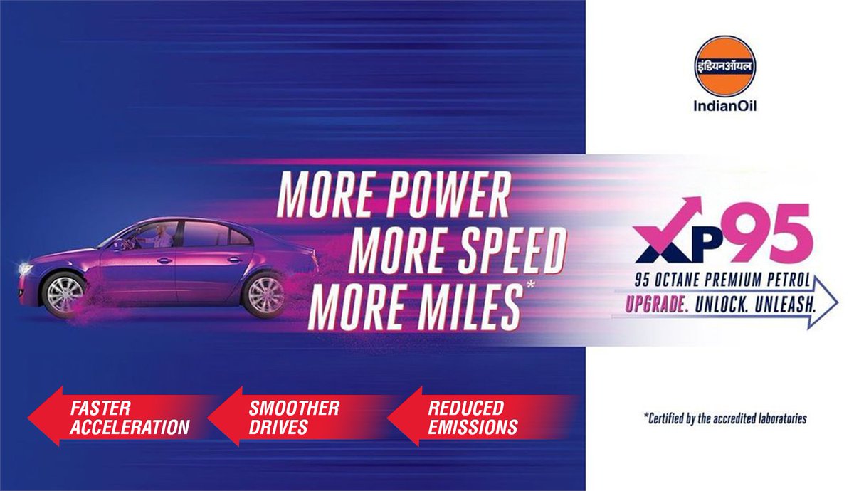 IndianOilcl's tweet image. Upgrade your fuel game with XP95! Experience faster acceleration, smoother drives, and reduced emissions with our 95 Octane Premium Petrol. Ready to elevate your drive? Make the switch to #XP95 today! #IndianOil