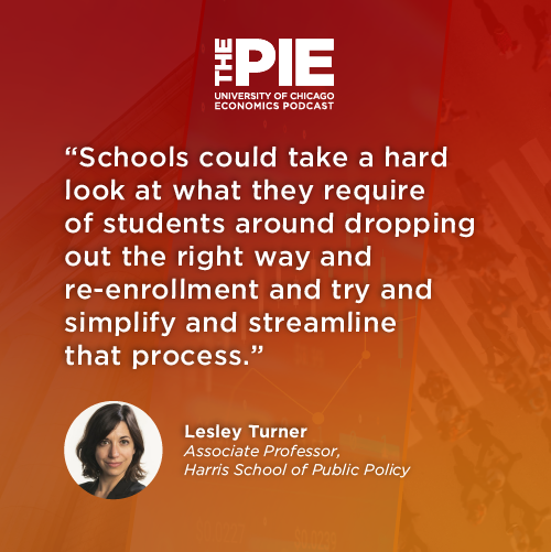 Becker Friedman Institute for Economics (@beckerfriedman) on Twitter photo Why do students leave college, and how can we help them return? Lesley Turner (<a href="/HarrisPolicy/">Harris Policy</a>) shares findings from a mentoring study and explores how federal grad loan policies affect access and tuition. Listen to this episode of The Pie here🎙️: ow.ly/6Enn50VVQVH Why do students leave college, and how can we help them return? Lesley Turner (<a href="/HarrisPolicy/">Harris Policy</a>) shares findings from a mentoring study and explores how federal grad loan policies affect access and tuition. Listen to this episode of The Pie here🎙️: ow.ly/6Enn50VVQVH