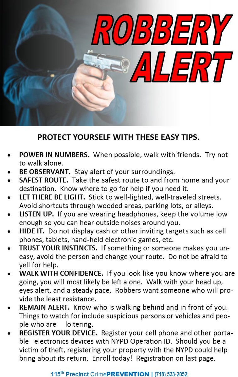 Follow these tips to help prevent becoming the victim of a robbery.
