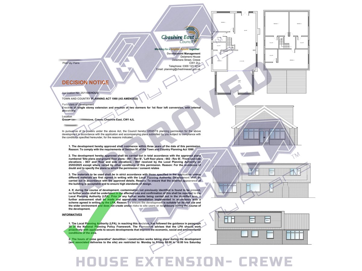 postmyplans's tweet photo. Great to be working alongside Cheshire East Council to obtain planning consent for another satisfied client.

This detached bungalow will see a new front extension to provide a large open plan kitchen and a new 1st floor created via a dormer extension to provide 3 large bedrooms. https://t.co/kjeaTgmTSM
