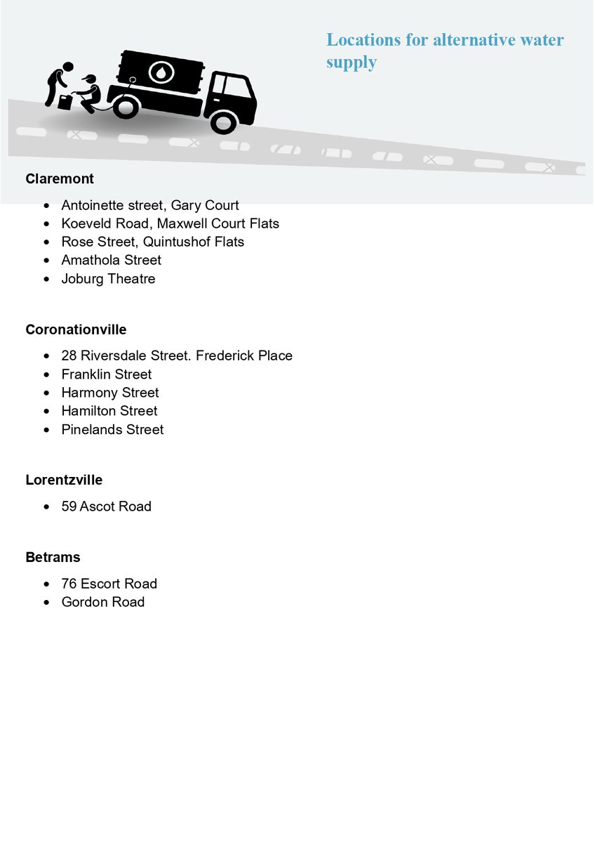 JHBWater's tweet image. #JoburgUpdates 
Alternative Water Supply Locations. ^PR