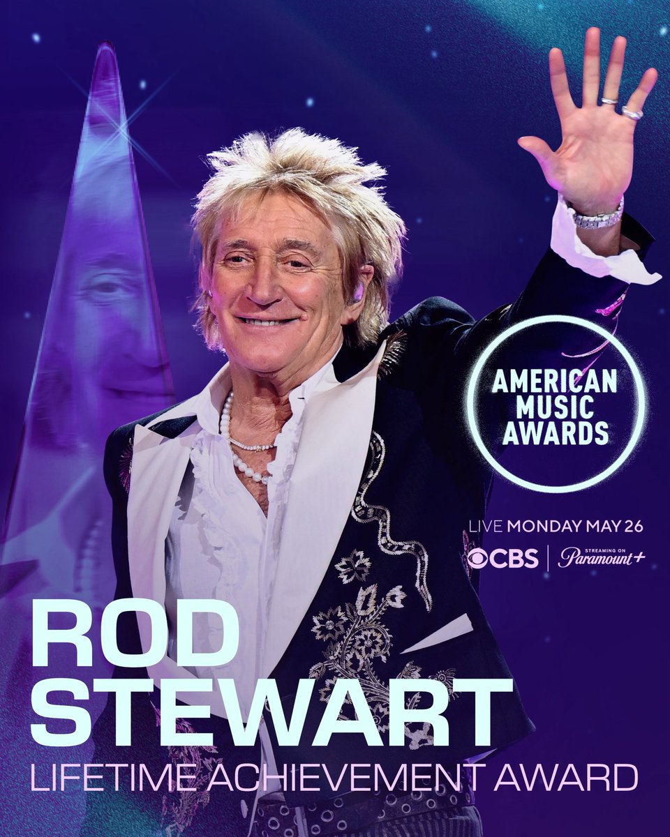rodstewart's tweet image. I'm honored to receive the @AMAs Lifetime Achievement Award 🎶 Plus, I've got a very special live performance planned for all of you ✨ Tune-in Monday, May 26th at 8pm ET/5pm PT on @CBS and @paramountplus ! #AMAs
