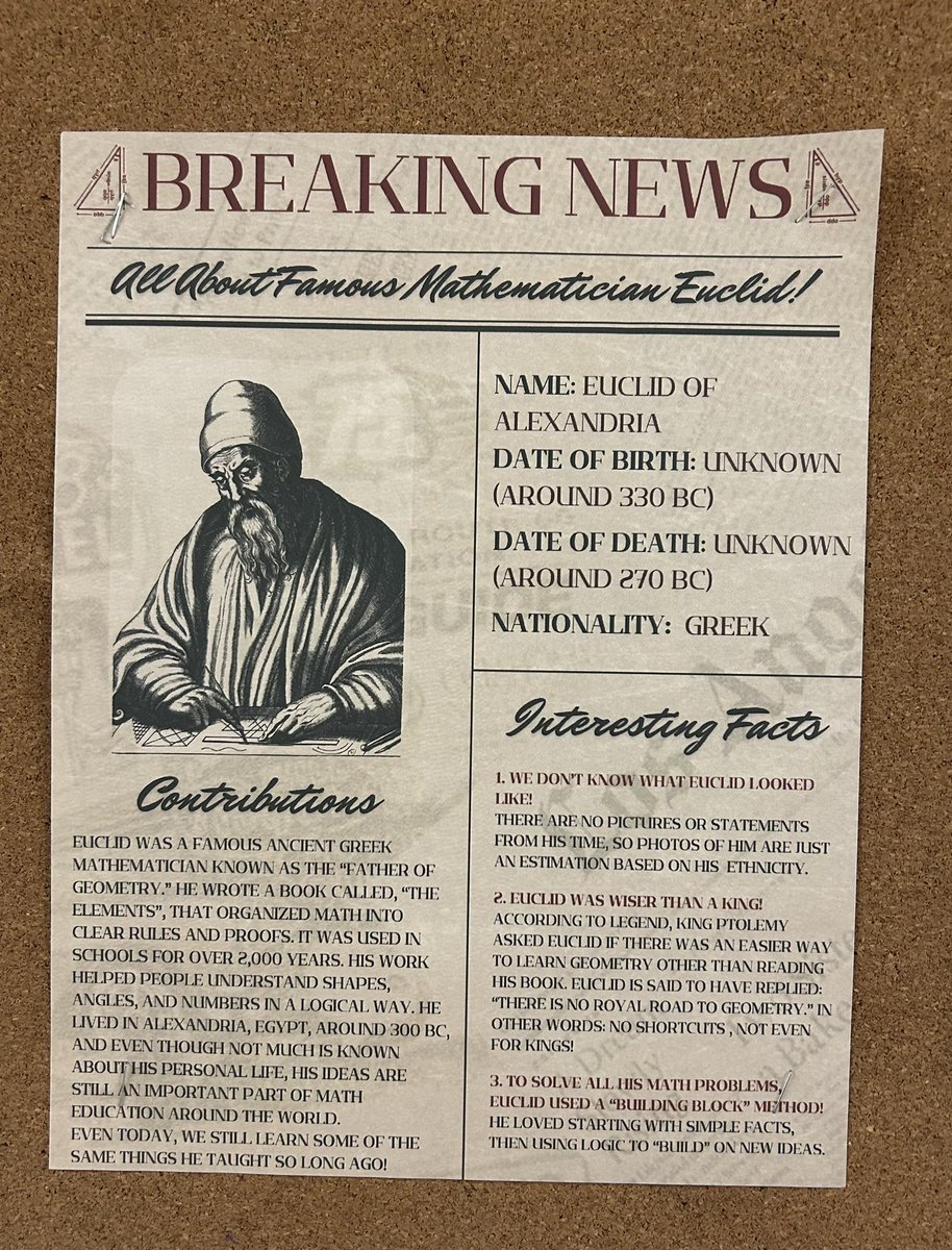 MsLiuzzi's tweet photo. Famous Mathematician Fact Cards. 🧮➕➗✖️@transfigtcdsb https://t.co/fNJywusGAE