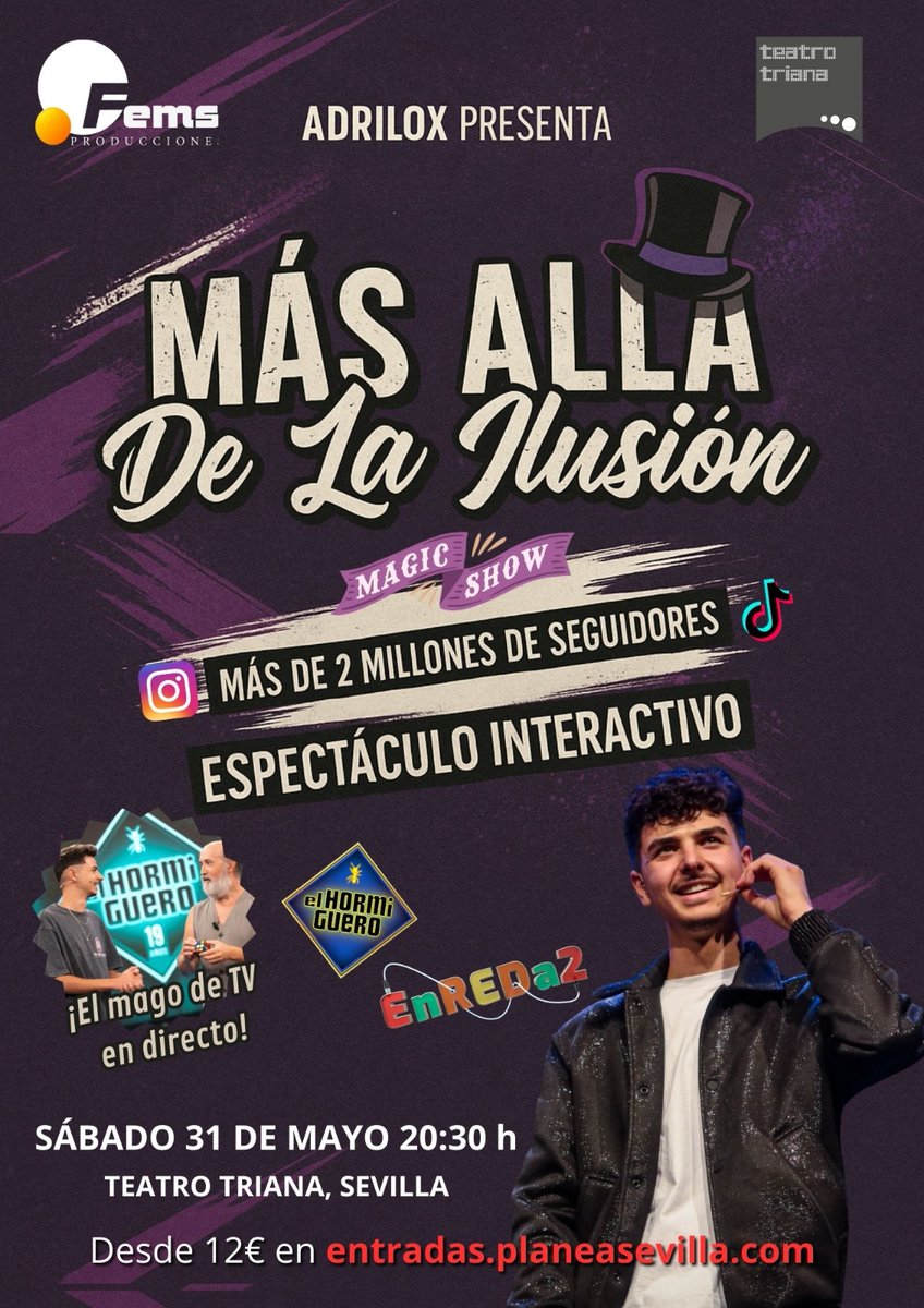 Os voy a decir una cosa. Si no conocéis a Adrilox <a href="/Adrilox7/">Adrilox 🐉</a> o no lo habéis visto nunca hacer magia en directo tenéis una gran oportunidad de ver su espectáculo donde os garantizo que no os quedaréis indiferentes. 

31 de mayo en Sevilla