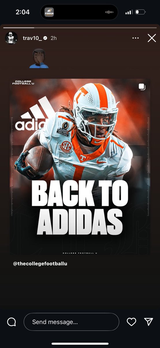 VolScoops's tweet photo. Multiple Tennessee Football players are starting to chime in about the rumors of a potential switch from Nike to Adidas. 

So what you want about the rumored deal and what good it would do for Tennessee, but these Athletes and Coaches do NOT want to wear to adidas. 😂 https://t.co/DiqH8r1RfB