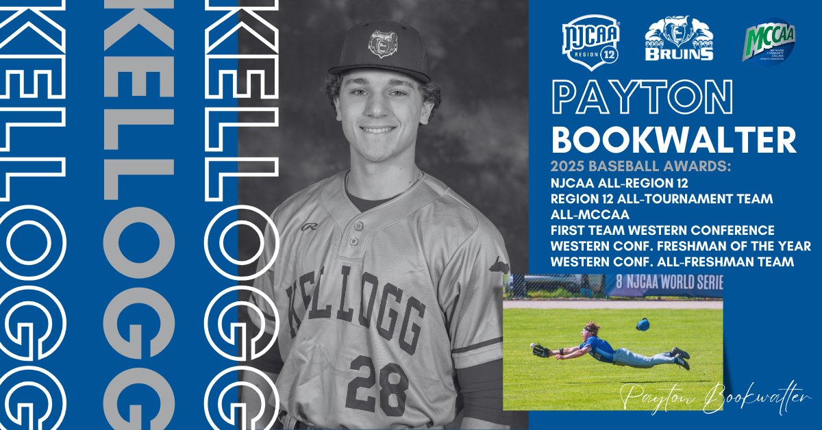 Kellogg Community College Athletics (@kelloggbruins) on Twitter photo 🚨⚾️ Post Season Baseball Awards!
Eleven <a href="/BaseballKellogg/">Kellogg CC Baseball</a> players earned Post Season awards from the <a href="/mccaa1926/">MCCAA</a> and/or <a href="/NJCAARegion12/">NJCAA Region 12</a>! Congrats Bruins!
Leading the way with Region 12 and MCCAA honors is West Freshman of the Year Payton Bookwalter!
#GreatDayToBeABruin #BruCru 🚨⚾️ Post Season Baseball Awards!
Eleven <a href="/BaseballKellogg/">Kellogg CC Baseball</a> players earned Post Season awards from the <a href="/mccaa1926/">MCCAA</a> and/or <a href="/NJCAARegion12/">NJCAA Region 12</a>! Congrats Bruins!
Leading the way with Region 12 and MCCAA honors is West Freshman of the Year Payton Bookwalter!
#GreatDayToBeABruin #BruCru