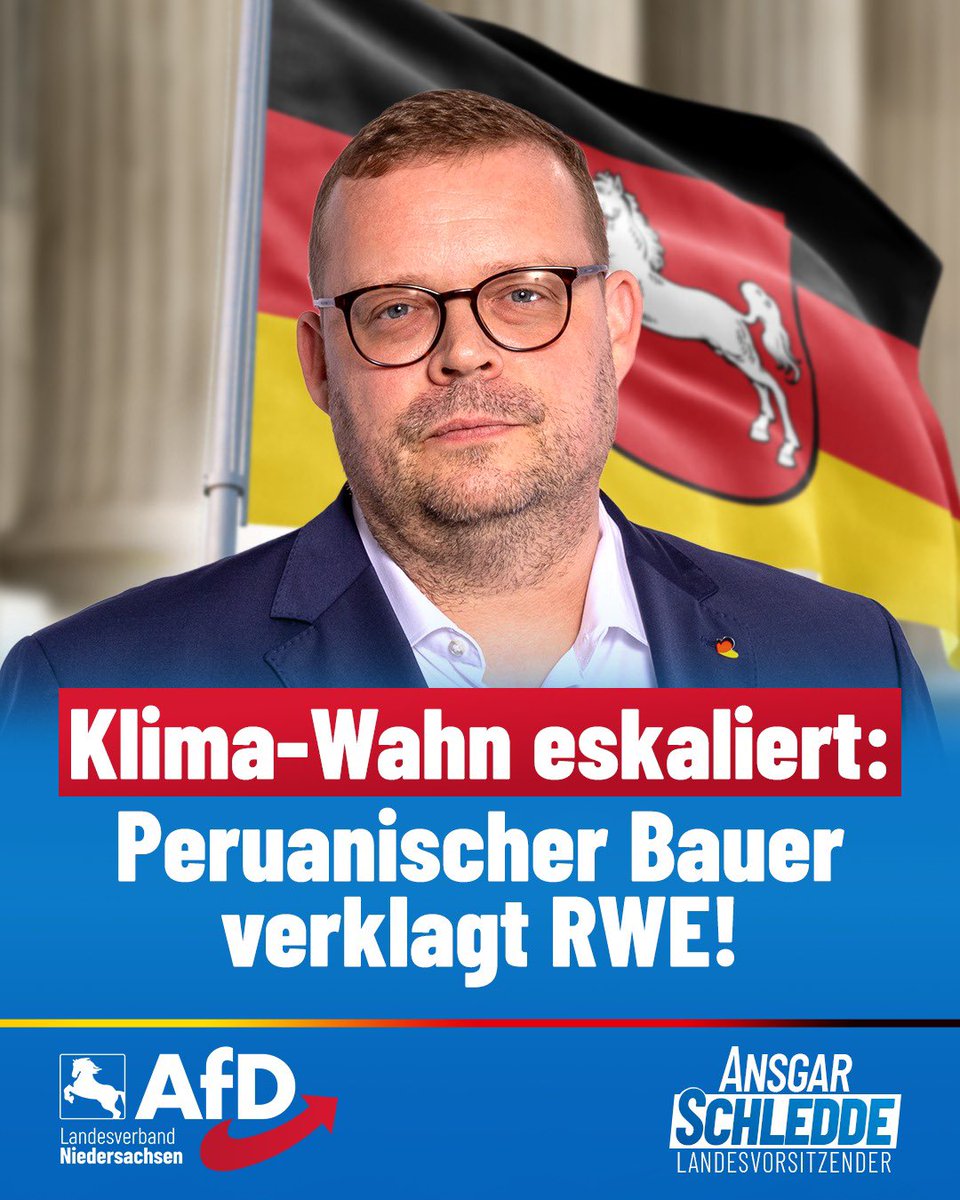 Klima-Wahn eskaliert - Peruanischer Bauer verklagt RWE: Ein Bauer aus Peru hat den deutschen Energiekonzern RWE verklagt. Er meinte ernsthaft: 

RWE verursacht CO₂, darum würde ein Gletscher in Peru schmelzen, und in 30 Jahren könnte vielleicht eine Schlammlawine sein Haus