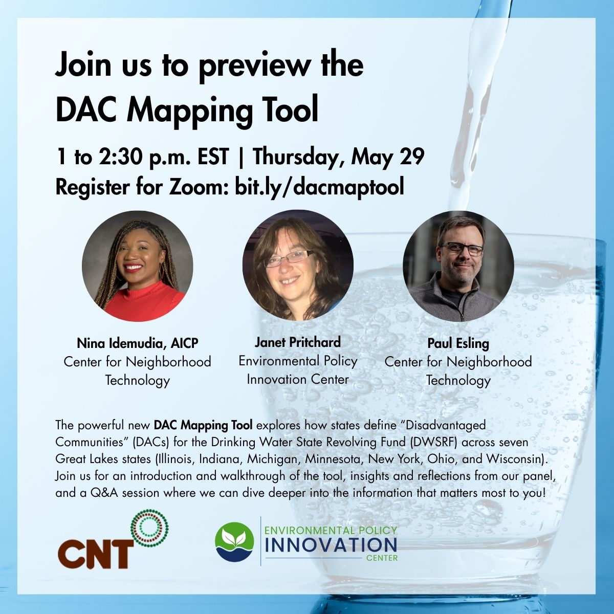 Popping in here w/an invite: join EPIC and us for a preview of our new DAC Mapping Tool, which examines how 7 Great Lakes states define “Disadvantaged Communities” for Drinking Water SRF (DWSRF) programs. Thursday, May 29 🕐 1:00–2:30 PM ET Register: bit.ly/dacmaptool