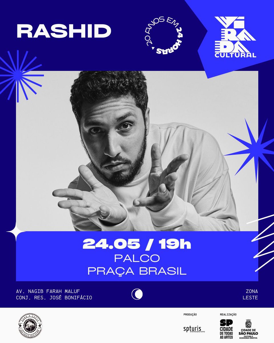 Aquele salve pro meu povo da Zona Leste de SP!
Nesse sabadão seu mano Rashid na Praça Brasil, ali em Itaquera. 
Show às 19H. Bora?
#PORTALTour na Virada Cultural.