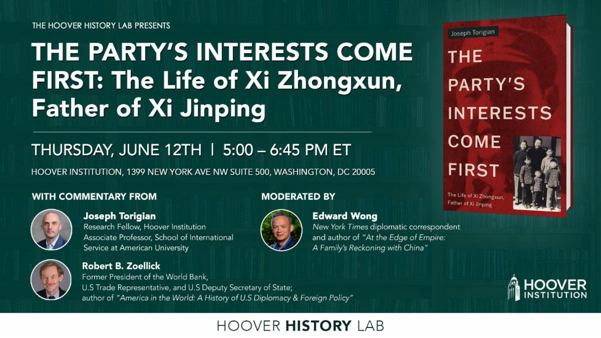 Joseph Torigian (@josephtorigian) on Twitter photo In DC? On June 12, I'll be giving a book talk on "The Party's Interests Come First: The Life of Xi Zhongxun, Father of Xi Jinping" at DC <a href="/HooverInst/">Hoover Institution</a>, hosted by <a href="/nytimes/">The New York Times</a> Edward Wong <a href="/ewong/">Edward Wong</a> and with commentary from Robert Zoellick
lp.constantcontactpages.com/ev/reg/sgq7v2c⦠In DC? On June 12, I'll be giving a book talk on "The Party's Interests Come First: The Life of Xi Zhongxun, Father of Xi Jinping" at DC <a href="/HooverInst/">Hoover Institution</a>, hosted by <a href="/nytimes/">The New York Times</a> Edward Wong <a href="/ewong/">Edward Wong</a> and with commentary from Robert Zoellick
lp.constantcontactpages.com/ev/reg/sgq7v2cā¦