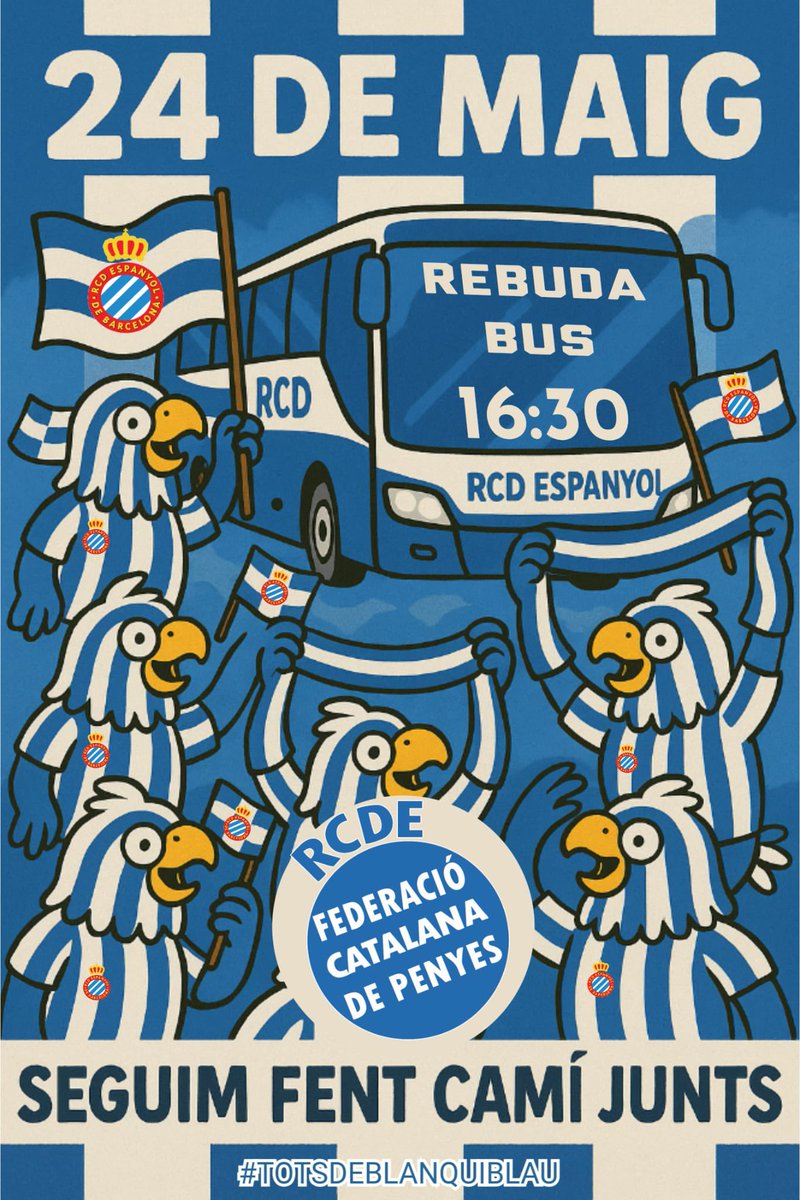 Últim viatge, últim esforç, última rebuda tots units per la victòria.
Blanc-i-blau son els colors.
#RCDE #FCPE #totsdeblanciblau