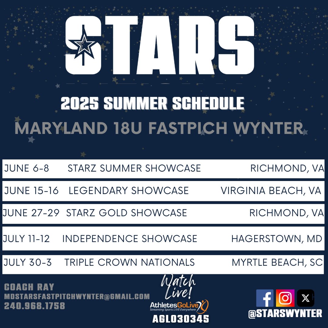 Maryland Stars Fastpitch - Wynter (@starswynter) on Twitter photo The summer season is here! ⭐️ Check out Stars-Wynter 18U schedule and mark your calendars! This is going to be a season to remember.
Let's go Stars! 💪🏼🥎 <a href="/SBRRetweets/">Softball Recruiting Reposts</a> <a href="/CoastRecruits/">Coast 2 Coast Recruits</a> <a href="/commit2HBCU/">SHOWCASE HBCU</a> <a href="/HBCUSoftball/">HBCU Softball</a> @starsnationalp The summer season is here! ⭐️ Check out Stars-Wynter 18U schedule and mark your calendars! This is going to be a season to remember.
Let's go Stars! 💪🏼🥎 <a href="/SBRRetweets/">Softball Recruiting Reposts</a> <a href="/CoastRecruits/">Coast 2 Coast Recruits</a> <a href="/commit2HBCU/">SHOWCASE HBCU</a> <a href="/HBCUSoftball/">HBCU Softball</a> @starsnationalp