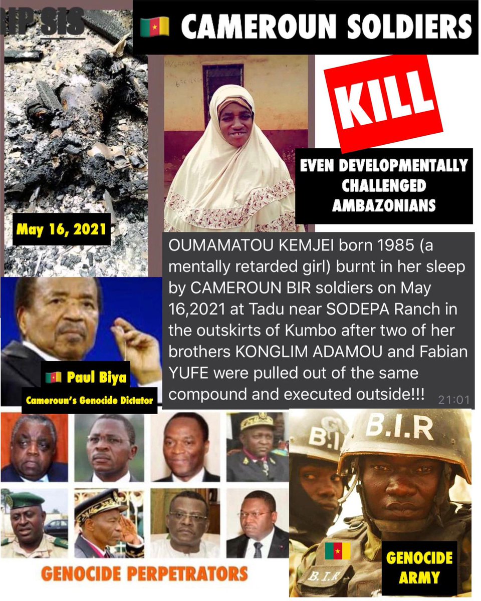 franjoe51's tweet photo. Please good people of the world,just have look at this video with civilians,
children,the old being roasted in their homes by the brutal occupying #CamerounMilitary.
Do not look away from these callous,barbaric acts, #atrocities,
#WarCrimes presently being committed by #FrenchCameroun occupying military in #FormerBritishSouthernCameroons/#Ambazonia.
Civilians being killed in their thousands for basically standing up for #freedom #justice and #independence of homeland.More than 1.5 million IDPs and 1 million refugees in neighbouring countries.
#ActNow and stop ongoing   #genocide in #Ambazonia.
#CamerounMilitary #atrocities,#WarCrimes against the indigenous people of #Ambazonia /#SouthernCameroons.
To them #Ambazonians- #Africans are not human beings and their only focus is exploitating and stealing our abundant natural minerals
An occupying #CamerounMilitary has long been committing untold #atrocities,#crimes against humanity supported by #France and its allies.The irony of these greedy western nations refusing #Ambazonia  freedoms and justice they preach and enjoy in their own countries. Their only target and interest are #Ambazonia's rich natural resources and strategic geographical positon.

Visit these sits for more on #CamerounMilitary atrocities in #Ambazonia:
https://t.co/4969CX3vNE….

https://t.co/dIWSsU5NhE

@OsloFF (Oslo Freedom Forum)
@UN
Free Dr.#AyabaCho,
Free #SessikoAyuk,                Free #Abdulkarim,
Free #ManchoBBC,
Free all #Ambazonia prisoners
https://t.co/dIWSsU5NhE
@supremecourt_no
@CoutureRoyals
@norway
@Kripos_NCIS
@NRC_Egeland
@NorwayMFA
@GOVT_RBX
@MasudGh
@Stortinget
@NorwayCoE
@EspenBarthEide
@AnneBeathe_ 
@EU_Commission
@UN
@amnesty
@hrw
@UNHumanRights
@Commonwealth
@BBCWorld
@CNN
@euronews
@BiafranTweets
@Nwatanwendidij
@simon_ekpa
@StateDept
@USSupremeCourt
@UnitedStatesSEC
@SecRubio
@number10gov
@CanadianPM
@vonderleyen
@cwjroberts
@RoyalFamily
@POTUS
@Europol
@SenTedCruz
@SenateDems
@SenAdamSchiff
@SenRonJohnson
@SenMarkKelly
@Bundeskanzler
@Bundestag
@FRANCE24
@BBCAfrica
@SkyNews
@dwnews
@norway