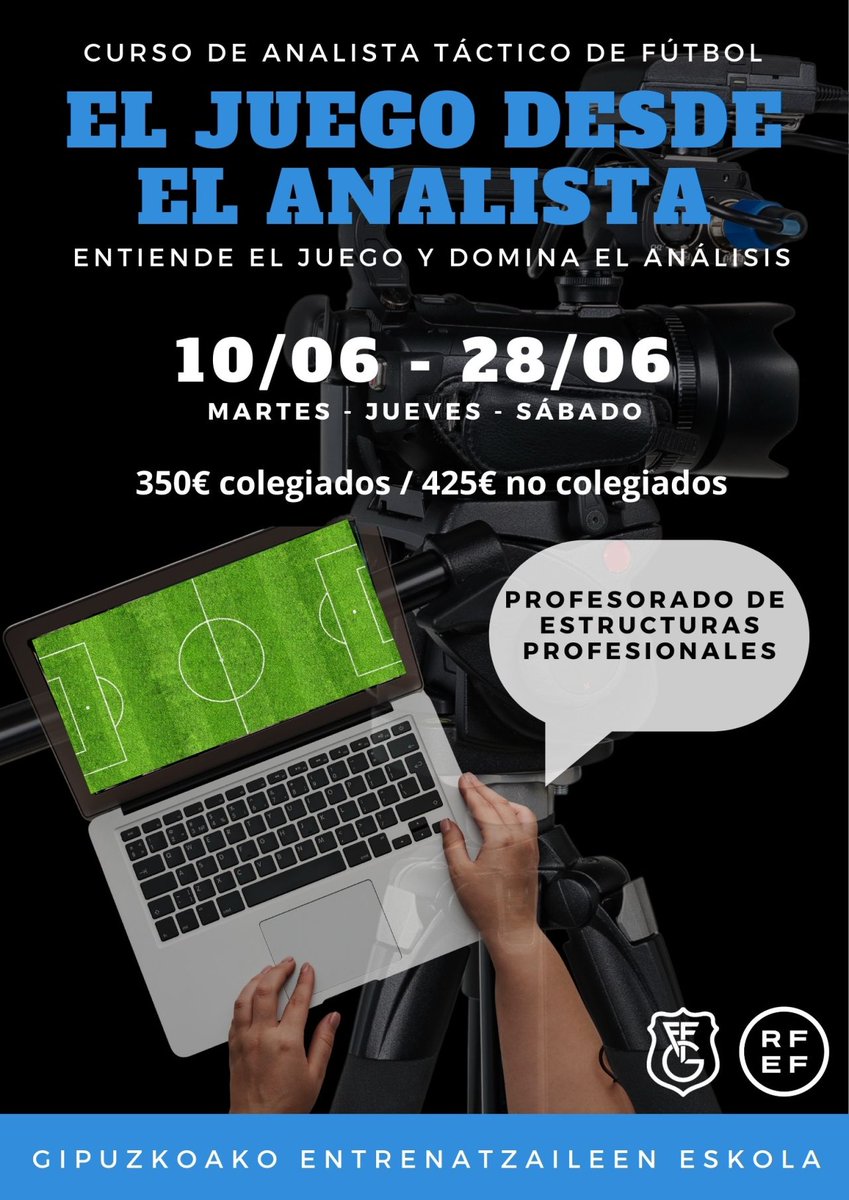 🙌🏼 En junio estaré como ponente del 1er Curso de Análisis en Fútbol en Gipuzkoa con la colaboración de <a href="/gipuzkoafutbola/">Gipuzkoako Futbol Federazioa</a> y <a href="/escuelafgf/">Escuela Guipuzcoana de Entrenadores de Futbol</a> 

🎯 Formación pionera y 100% profesional.
📍 Donostia –  <a href="/deusto/">Universidad Deusto - Deustuko Unibertsitatea</a> 
🗓️ 10 al 28 de junio
🔗Inscripciones lnkd.in/ddMjeaxc
🧵Hilo para + info