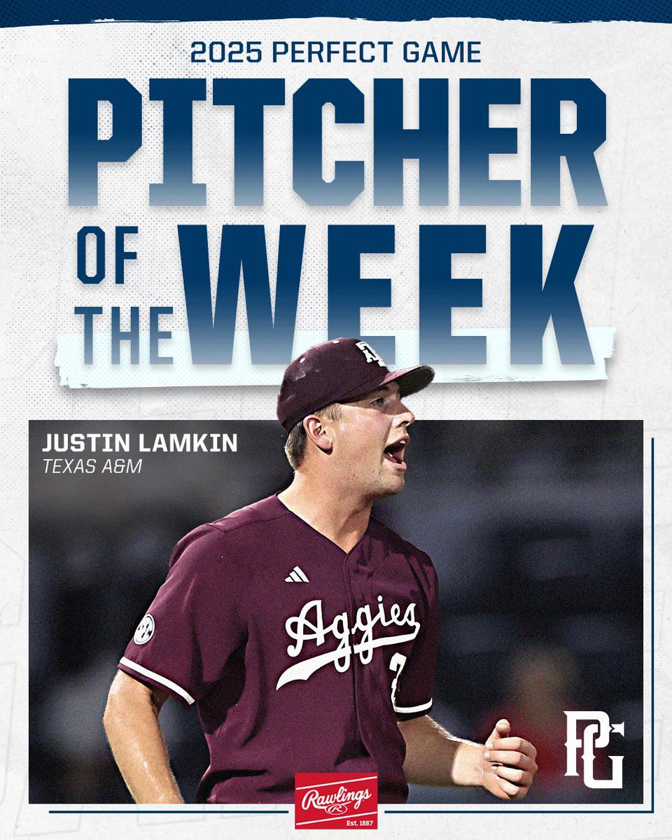 PG College Baseball (@pgcollegeball) on Twitter photo Perfect Game Player & Pitcher of the Week 💪
Justin Osterhouse, <a href="/MastodonBSB/">Purdue Fort Wayne Baseball</a>
10-for-14, 5 HR, 12 RBI (bit.ly/435g9uT)
Justin Lamkin, <a href="/AggieBaseball/">Texas A&M Baseball</a>
9 IP, CGSO, 15 K (bit.ly/435g9uT) Perfect Game Player & Pitcher of the Week 💪
Justin Osterhouse, <a href="/MastodonBSB/">Purdue Fort Wayne Baseball</a>
10-for-14, 5 HR, 12 RBI (bit.ly/435g9uT)
Justin Lamkin, <a href="/AggieBaseball/">Texas A&M Baseball</a>
9 IP, CGSO, 15 K (bit.ly/435g9uT)