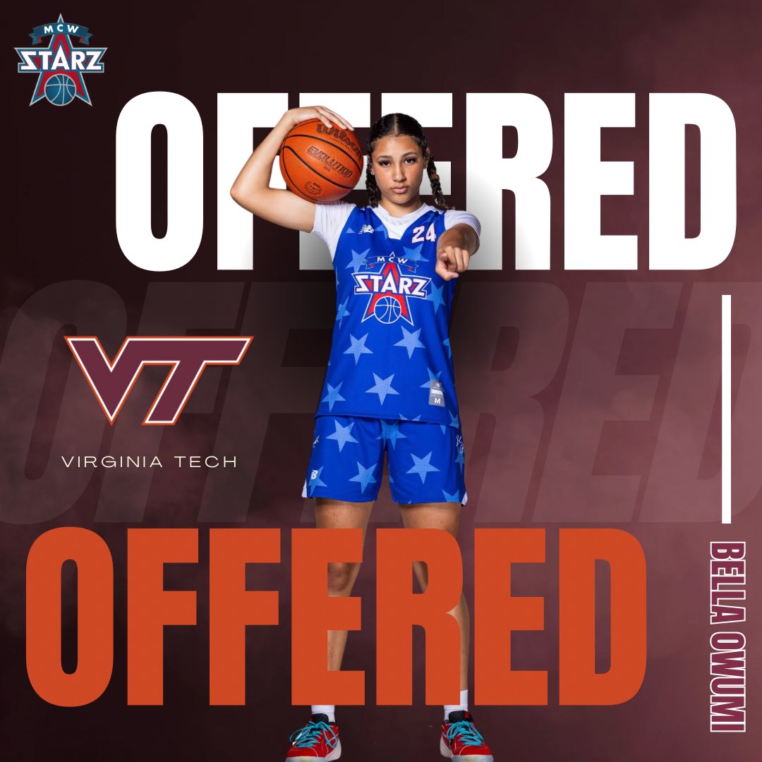 MCW STARZ (@mcwstarz) on Twitter photo Congratulations to MCW Starz⭐️ <a href="/BellaOwumi24/">Bella Owumi</a> 2027 on receiving an offer from <a href="/HokiesWBB/">Virginia Tech Women's Basketball</a> 🔥⭐️💪🏽 Congratulations to MCW Starz⭐️ <a href="/BellaOwumi24/">Bella Owumi</a> 2027 on receiving an offer from <a href="/HokiesWBB/">Virginia Tech Women's Basketball</a> 🔥⭐️💪🏽