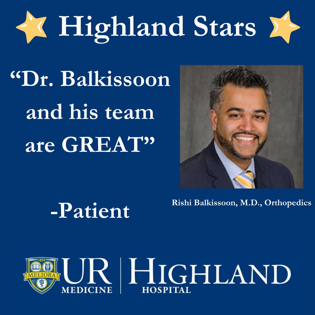 Thank you, Dr. Balkissoon, for your unwavering dedication to your patients and passion for delivering exceptional care! We appreciate all that you do! ⭐

To send a Highland Star to someone who made a difference in your care, head to: urmc.info/22N