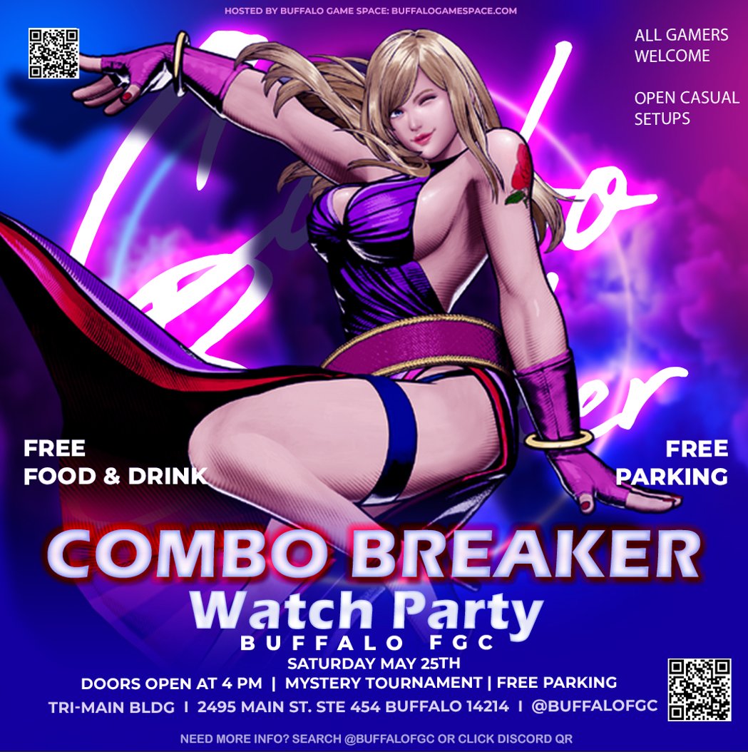 Reminder to all locals - #COMBOBREAKER watch party this Saturday @ our old venue (BGS in Tri-Main Bldg.)

Free parking, free food, and mystery tournaments as well as casuals all day. Doors open at 4, dm us if you need any other deets!

Come celebrate the FGC and cheer on homies!