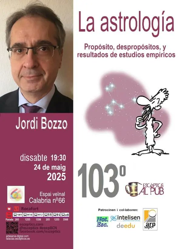 Todo el mundo invitado al 103 eep-BCN: La astrología: propósito, despropósitos, y resultados de estudios empíricos  con Jordi Bozzo