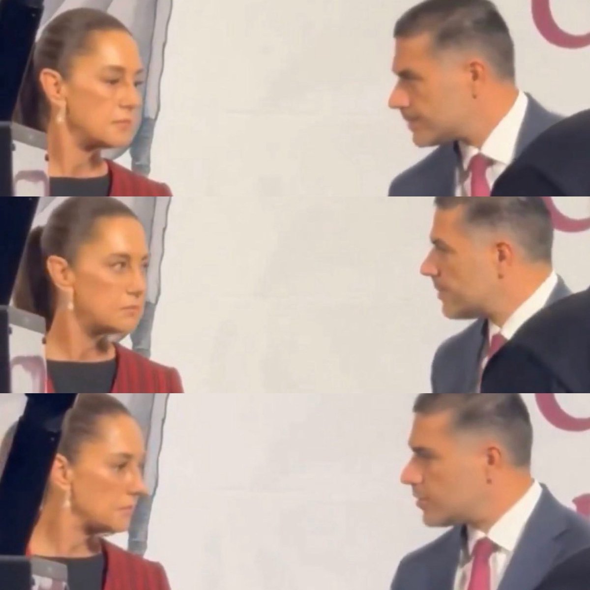 CerebrosG's tweet photo. El momento exacto cuando Omar García Harfuch le dio la lamentable noticia a Claudia Sheinbaum sobre los colaboradores de Clara Brugada, la cara de la presidenta de México lo dice todo. https://t.co/jMinI34Kqf