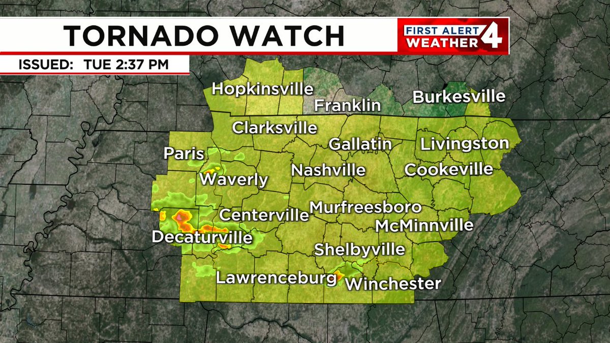 TORNADO WATCH:  A Tornado Watch has been issued for the highlighted area. If you're in that zone, monitor the #FirstAlert Weather app closely for the duration of this Tornado Watch, in case warnings are issued.