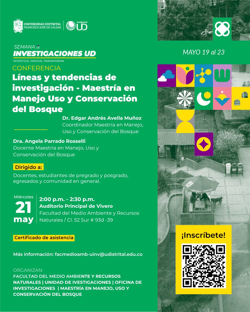 La Conferencia "Líneas y tendencias de investigación – Maestría en Manejo, Uso y Conservación del Bosque" es una gran oportunidad para conocer investigaciones actuales y proyectarte académicamente!

¡Acompañanos!
Inscribete: forms.office.com/r/YMntzuK19q?o….