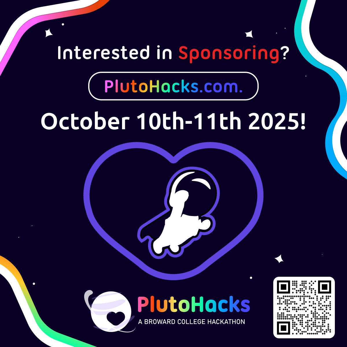 PlutoHacks 10th anniversary is coming and we are looking for sponsors! Support our students.
October 10-11, 2025
All sponsorship levels are available starting at $10
Visit our website for information and registration. plutohacks.com

#hackathon #PlutoHacksBC #BCProud