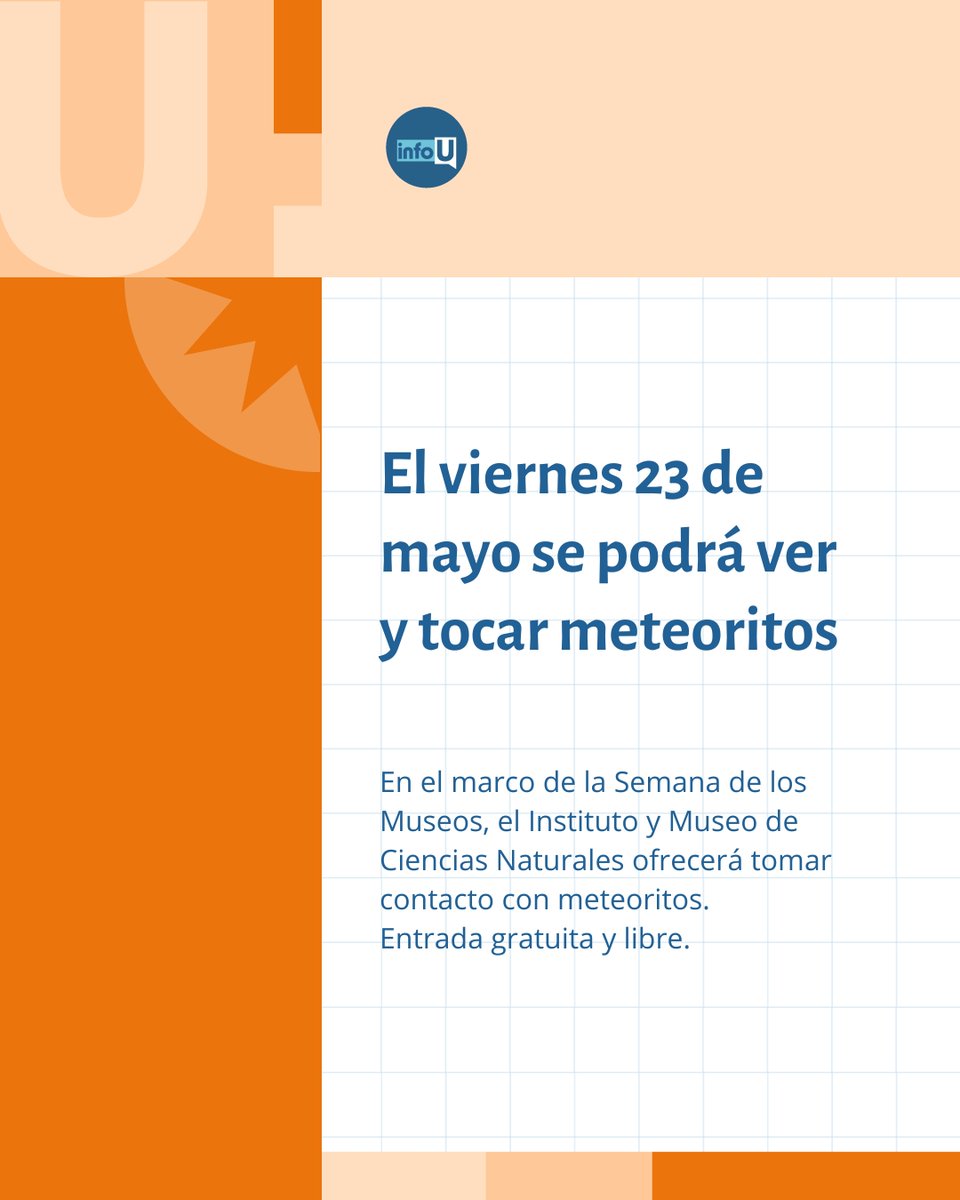 UNSJ_Oficial's tweet image. 🟠 𝐄𝐥 𝐯𝐢𝐞𝐫𝐧𝐞𝐬 𝟐𝟑 𝐝𝐞 𝐦𝐚𝐲𝐨 𝐬𝐞 𝐩𝐨𝐝𝐫á 𝐯𝐞𝐫 𝐲 𝐭𝐨𝐜𝐚𝐫 𝐦𝐞𝐭𝐞𝐨𝐫𝐢𝐭𝐨𝐬 

Entrada gratuita y libre. Ciencia para todas las edades, para quien quiera saber.

➡ Ingresar a tinyurl.com/yrcyo8qu 

#Exactas #UNSJ #SanJuan #Argentina