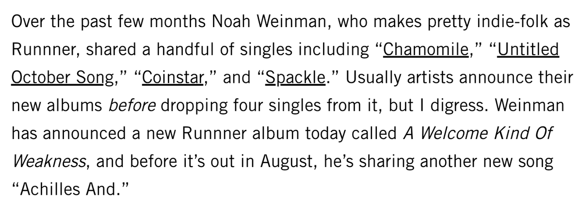 MonrovianPrince's tweet photo. thank you stereogum for calling this shit out because wdym you're only just now announcing your album with the *fifth* single you've released from it? and it's the fifth single off an album that comes out in AUGUST???? kill the spotify exec in your head!!!!!!! https://t.co/NjeDCVMEIW