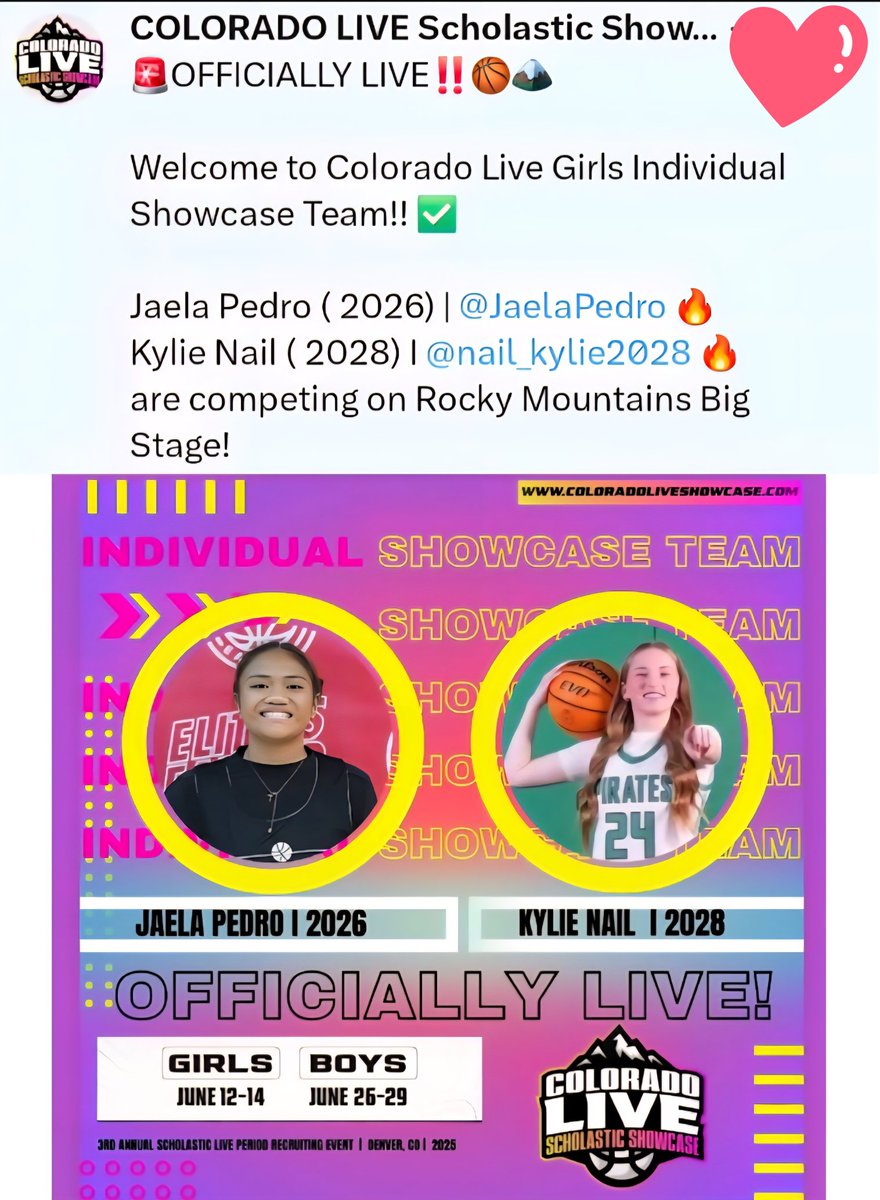 Kylie Nail (@nail_kylie2028) on Twitter photo I’m incredibly excited and grateful to be invited to the Colorado Live Scholastic Showcase 2025 and to represent the Colorado Live Girls Individual Showcase Team! Huge shoutout to my high school teammate <a href="/JaelaPedro/">Jaela Pedro</a>—all the hard work we’ve put in is being recognized!
I’d love to I’m incredibly excited and grateful to be invited to the Colorado Live Scholastic Showcase 2025 and to represent the Colorado Live Girls Individual Showcase Team! Huge shoutout to my high school teammate <a href="/JaelaPedro/">Jaela Pedro</a>—all the hard work we’ve put in is being recognized!
I’d love to
