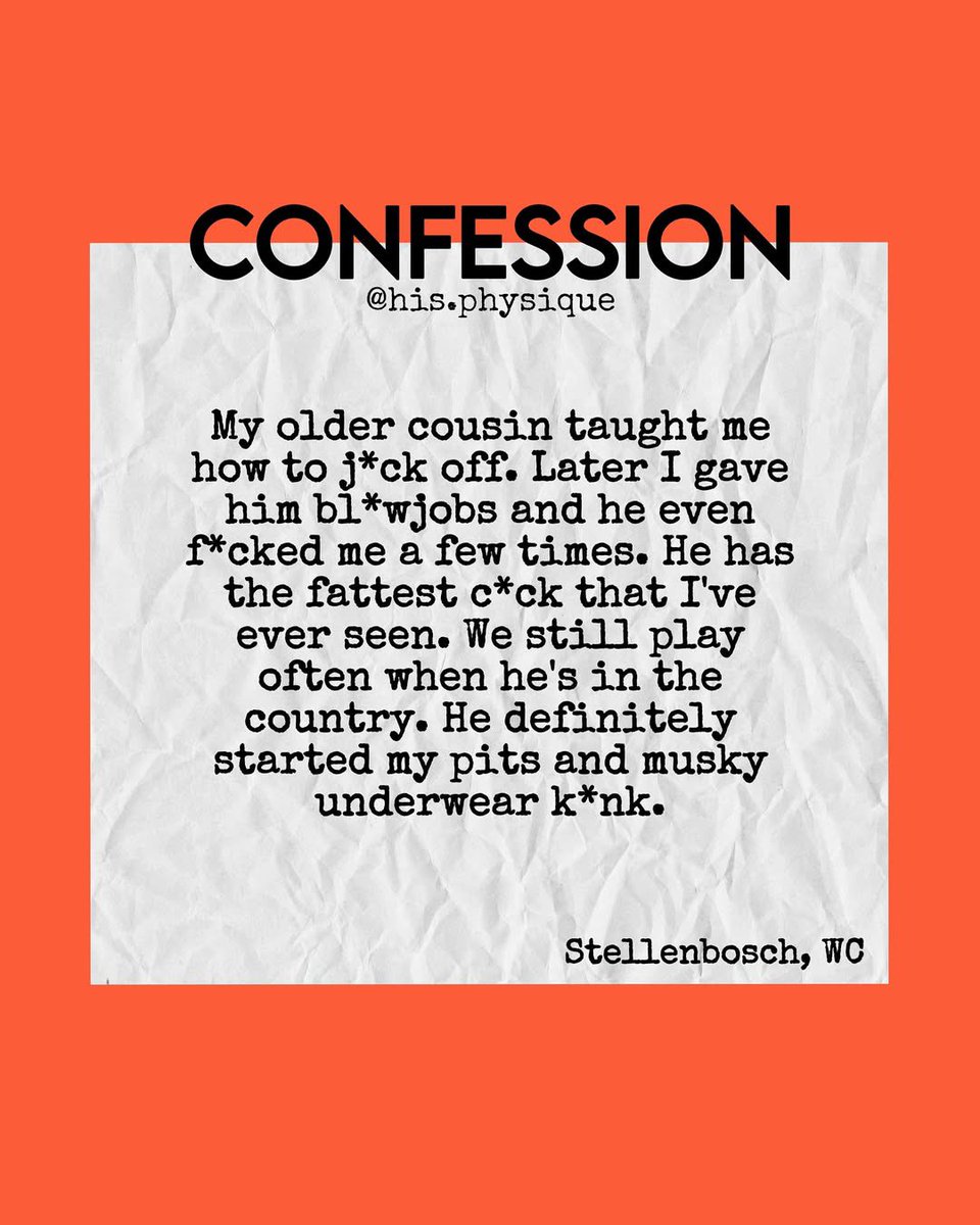 Some recent confessions! Part 2

Confess your naughty secrets anonymously: forms.gle/wBwPUpwZLuugke…

#Gay #GaySA #BoerePiel #GaySouthAfrica #GayCapeTown #GayJohannesburg #GayEastLondon #GayPortElizabeth #GayDurban #GayPretoria #GayPorn