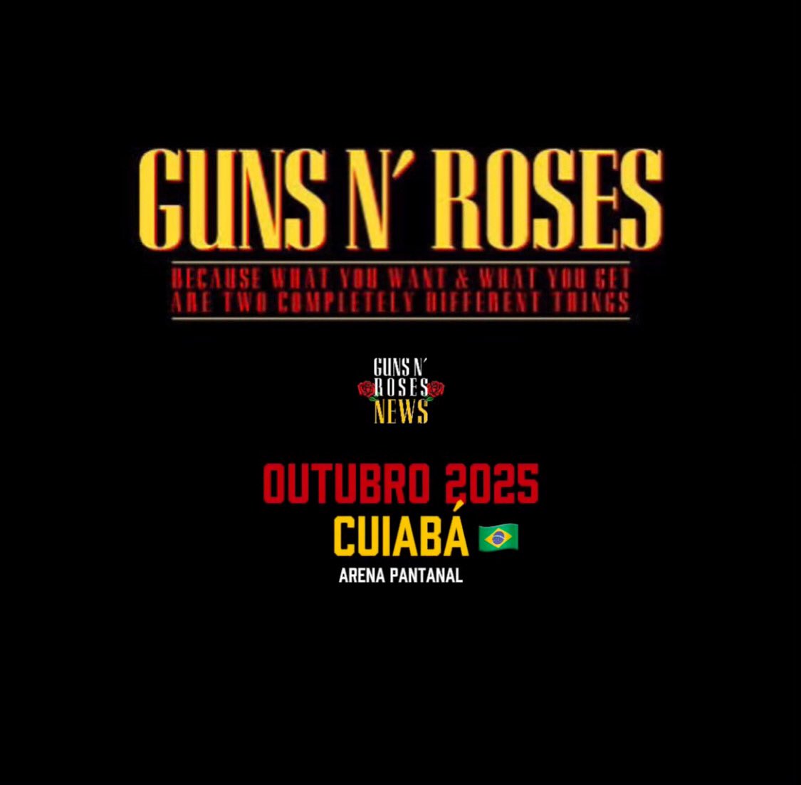gnrnewsbrasil's tweet photo. GUNS N’ ROSES EM CUIABÁ!

A Arena Pantanal vai ser palco para um show inédito do Guns. A News confirmou que a banda se apresenta pela primeira vez no Mato Grosso no final de Outubro. 

Já é um show histórico antes mesmo de acontecer… https://t.co/4Qv3dlPNpt