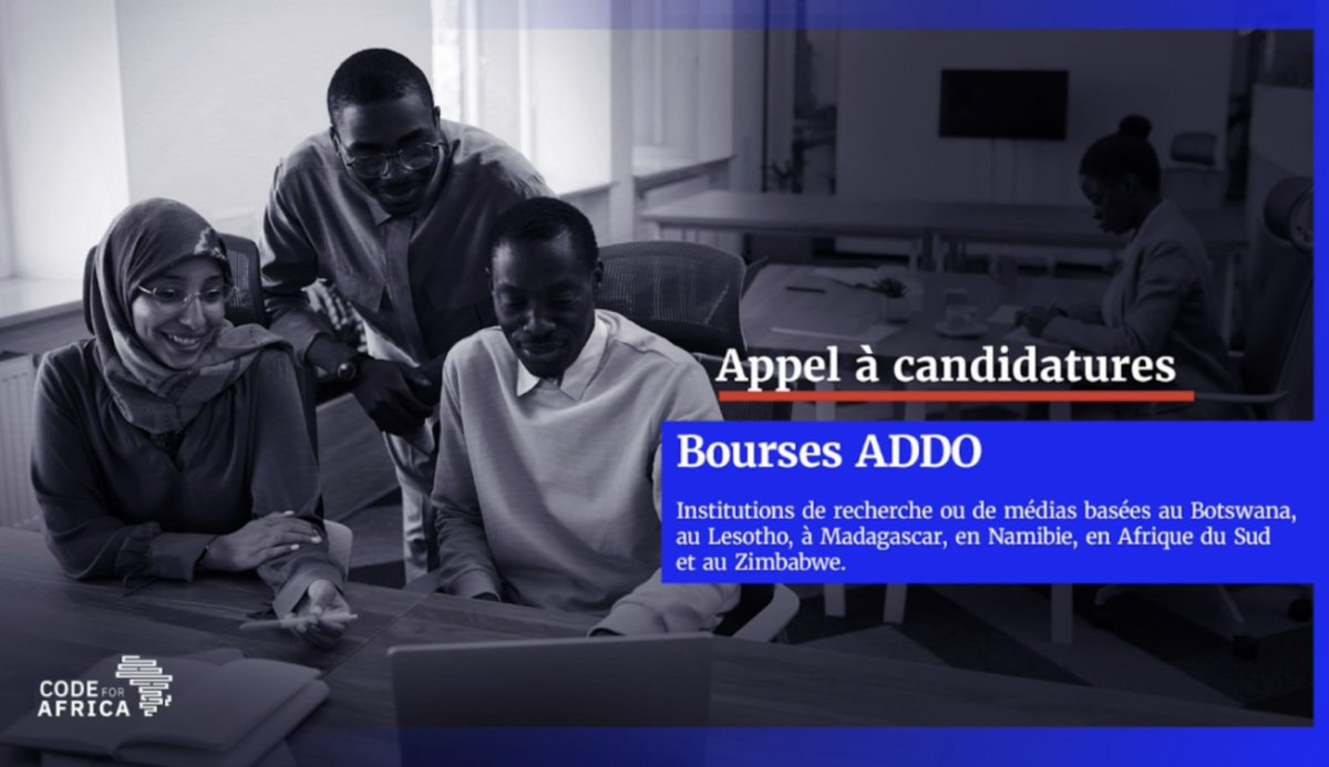 Code for Africa (@code4africa) on Twitter photo Organisations de recherche et médias en Afrique australe :
La bourse ADDO de <a href="/Code4Africa/">Code for Africa</a> offre formation pratique, mentorat & subventions pour lutter contre la mésinformation et les discours de haine.
Focus : climat & enjeux LGBTQ+.
Postulez : bit.ly/3ZmDF48 Organisations de recherche et médias en Afrique australe :
La bourse ADDO de <a href="/Code4Africa/">Code for Africa</a> offre formation pratique, mentorat & subventions pour lutter contre la mésinformation et les discours de haine.
Focus : climat & enjeux LGBTQ+.
Postulez : bit.ly/3ZmDF48