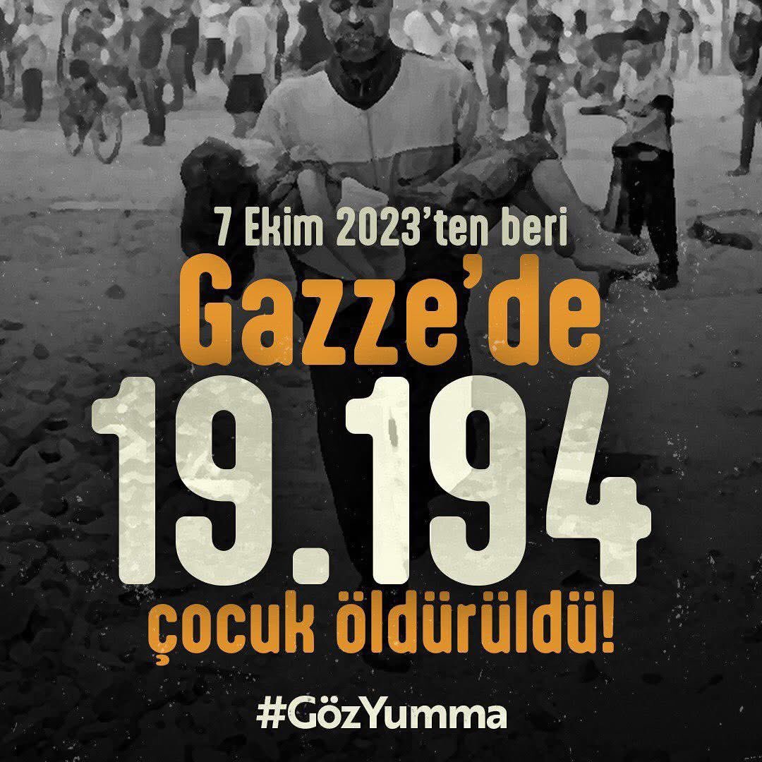 GLuleburgaz's tweet photo. 7 Ekim’den 2023’ten beri Gazze’de 19.194 çocuk öldürüldü!

#GözYumma https://t.co/jQ4MaTxhAe