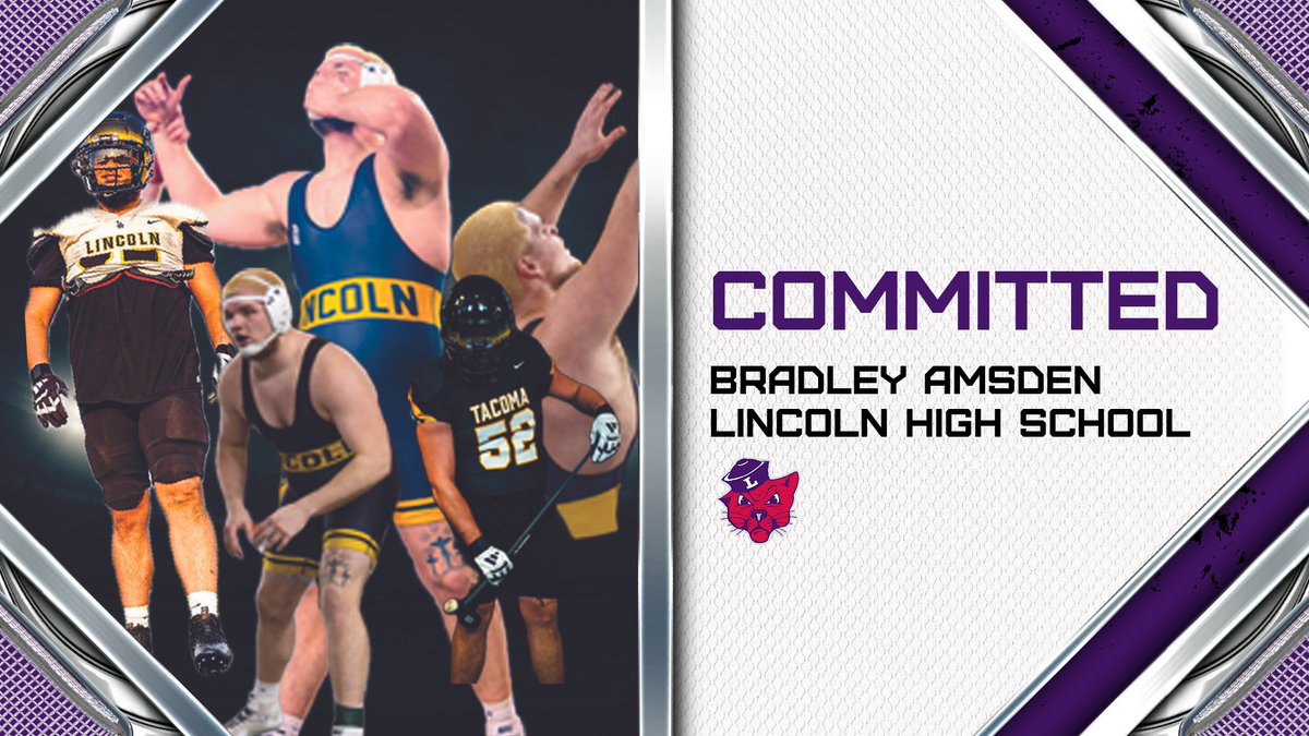Welcome Bradley Amsden! As a Washington 3A state champion and a 2x state medalist, he had an 83-13 record in two years at Lincoln. He plans to play football and wrestle while studying secondary education.  😼🤼🟣

#RollCats | #MatCats | #d3wrestle