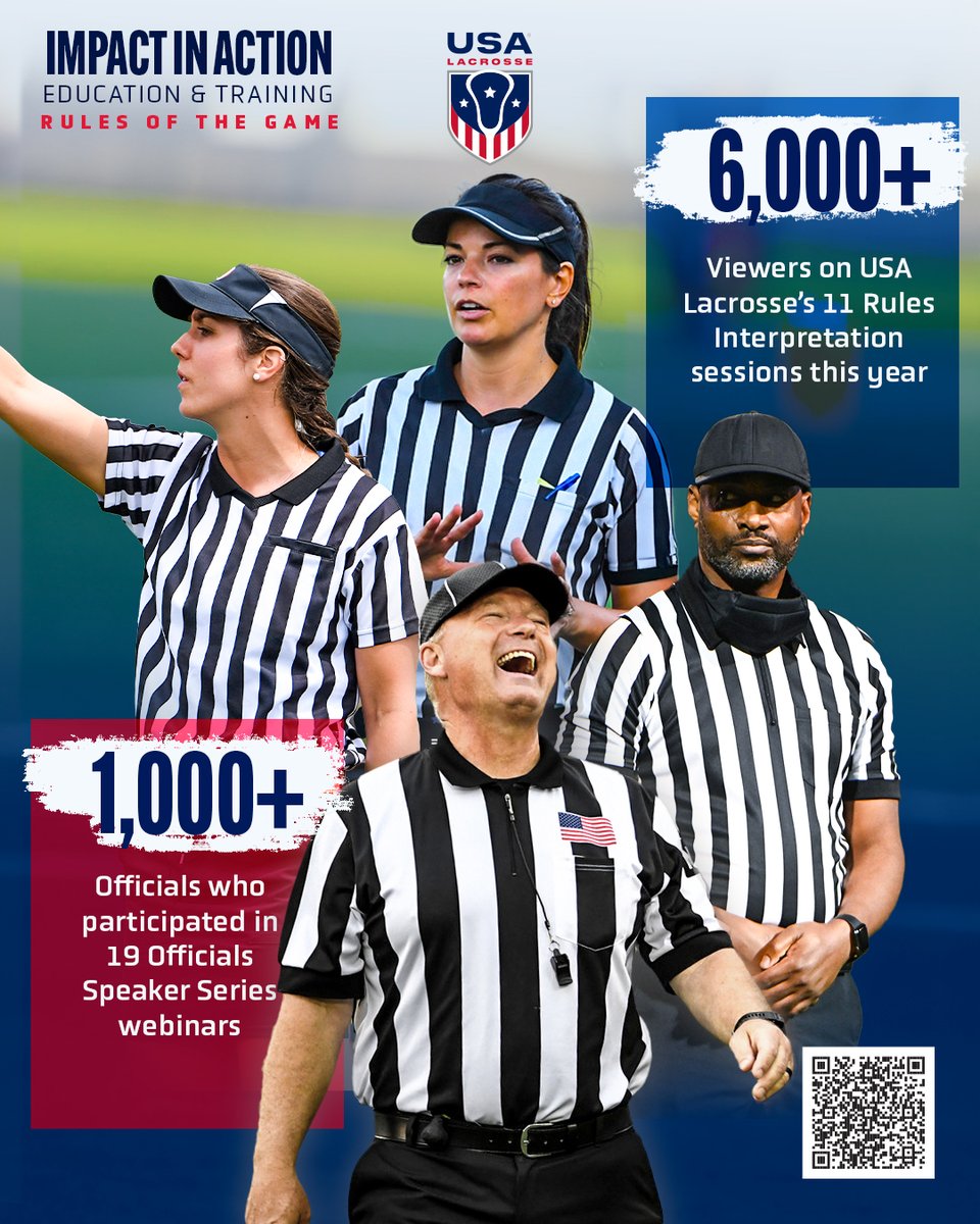 Officials are essential to growing the game. 

Come join the third team on the field and gain access to all of USA Lacrosse's tools and resources for officials.

Learn more 👉 usalacrosse.com/membership