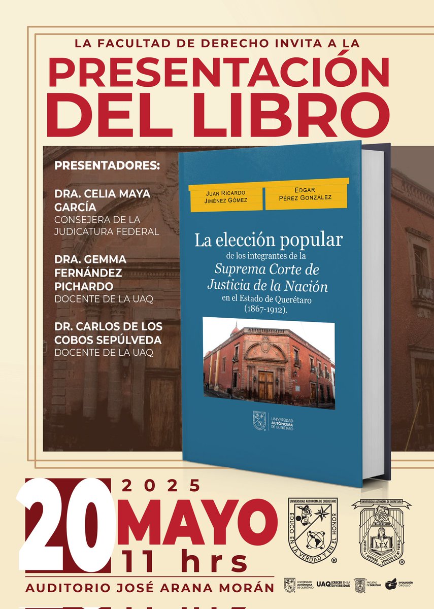 Cdeloscobos7's tweet photo. Agradezco a la Facultad de Derecho de la UAQ la invitación para presentar el libro del distinguido Dr. Juan Ricardo Jiménez Gómez. https://t.co/crLSoxwW7E