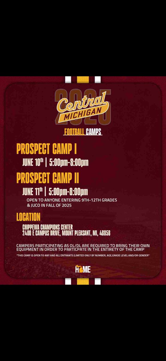 Thank you <a href="/CoachSakk/">Jacob Sakk</a> for the camp invite! <a href="/CMU_Football/">Central Michigan Football</a>
