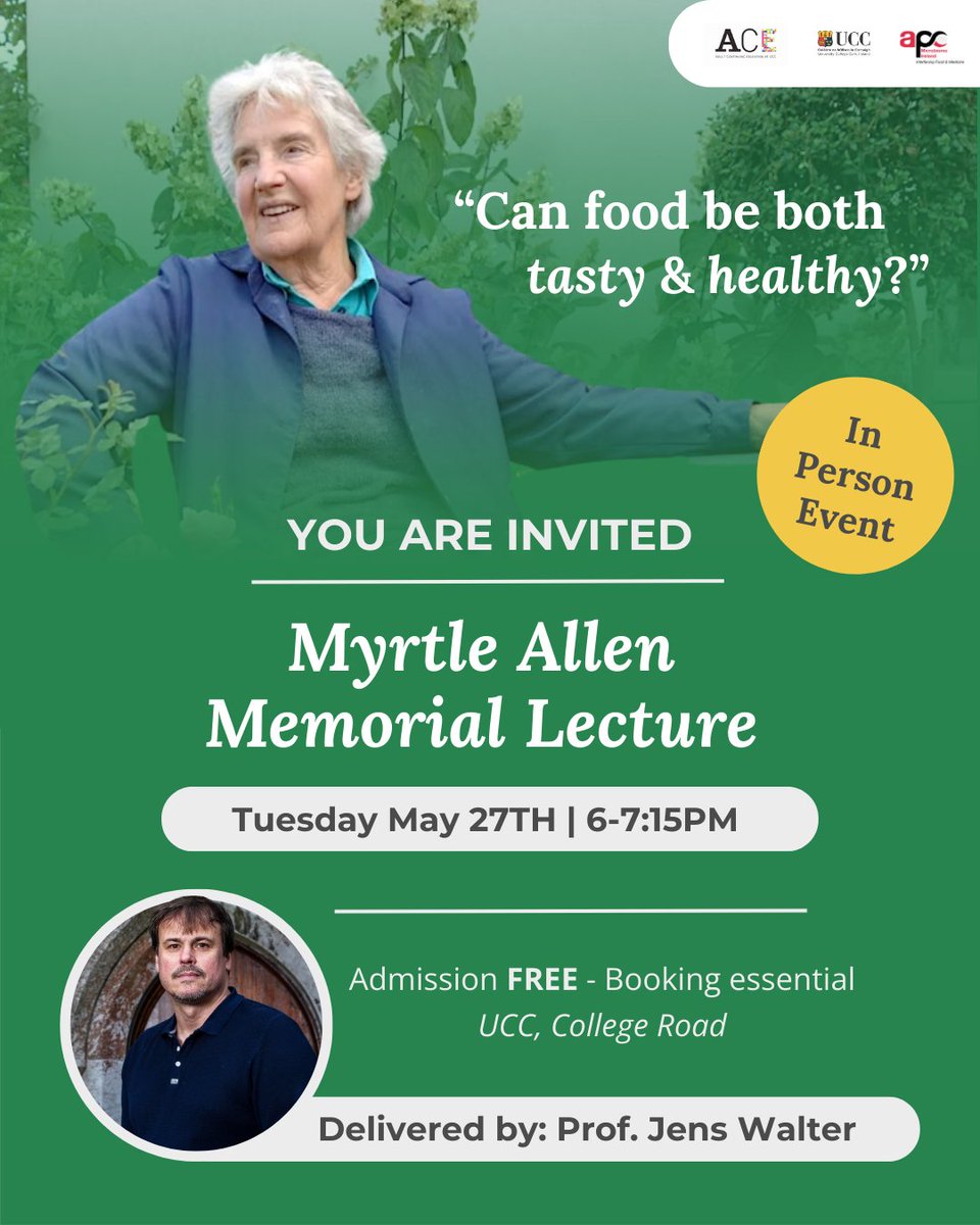 nimediet's tweet photo. We’re thrilled to share that Professor Jens Walter, Dr. rer. nat. will deliver this year’s Myrtle Allen Memorial Lecture 🎙️
📅 Tuesday 27th May, 6 PM
📍 UCC, College Road
🎟️ Free, but booking is essential
👉 https://t.co/o8y6BUN5ix https://t.co/mlzW3EMjlc