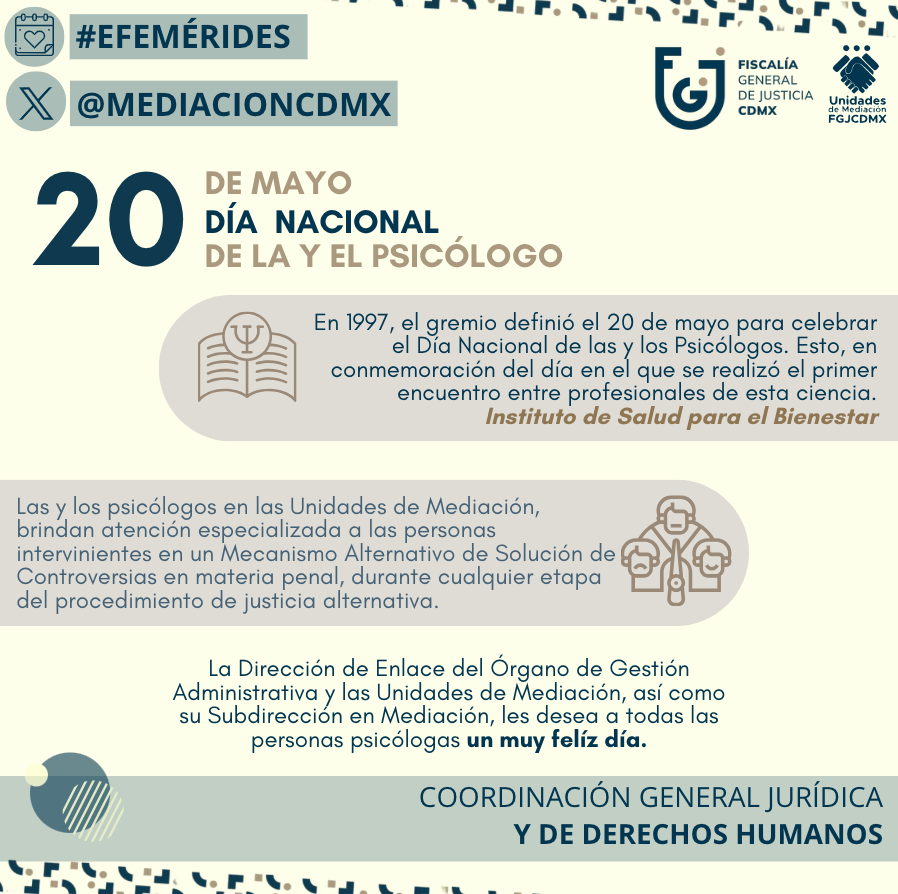 Las y los psicólogos son pilares en la justicia alternativa, la educación y la salud. Hoy celebramos su dedicación. ¡Feliz #DíaDelPsicólogo! 👏