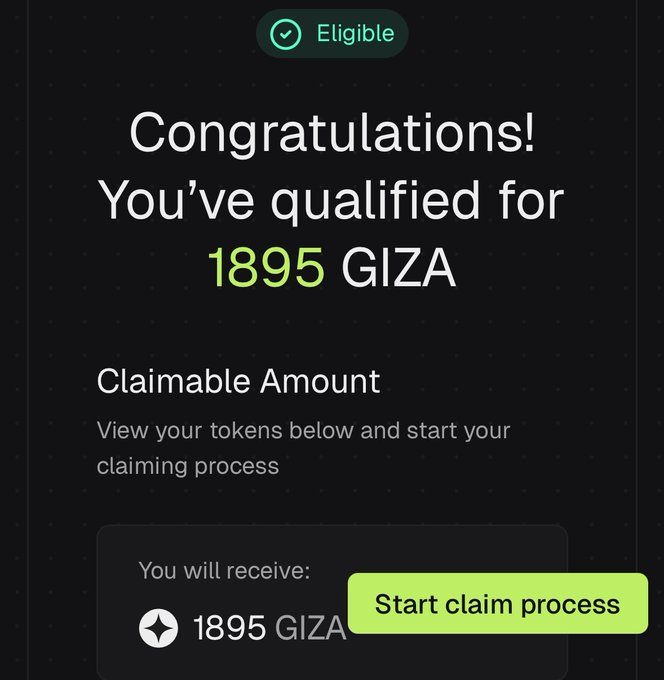 AlexaFerrer3's tweet photo. 🔍 Confirm your $GIZA Airdrop Now!
The claim check is live — see how much you’re getting:
👉 https://t.co/R681hxqsZq

Got your #GIZA yet?
Drop your numbers &amp; tag #GizaProtocol 💬 https://t.co/bHWCc1vWdy
