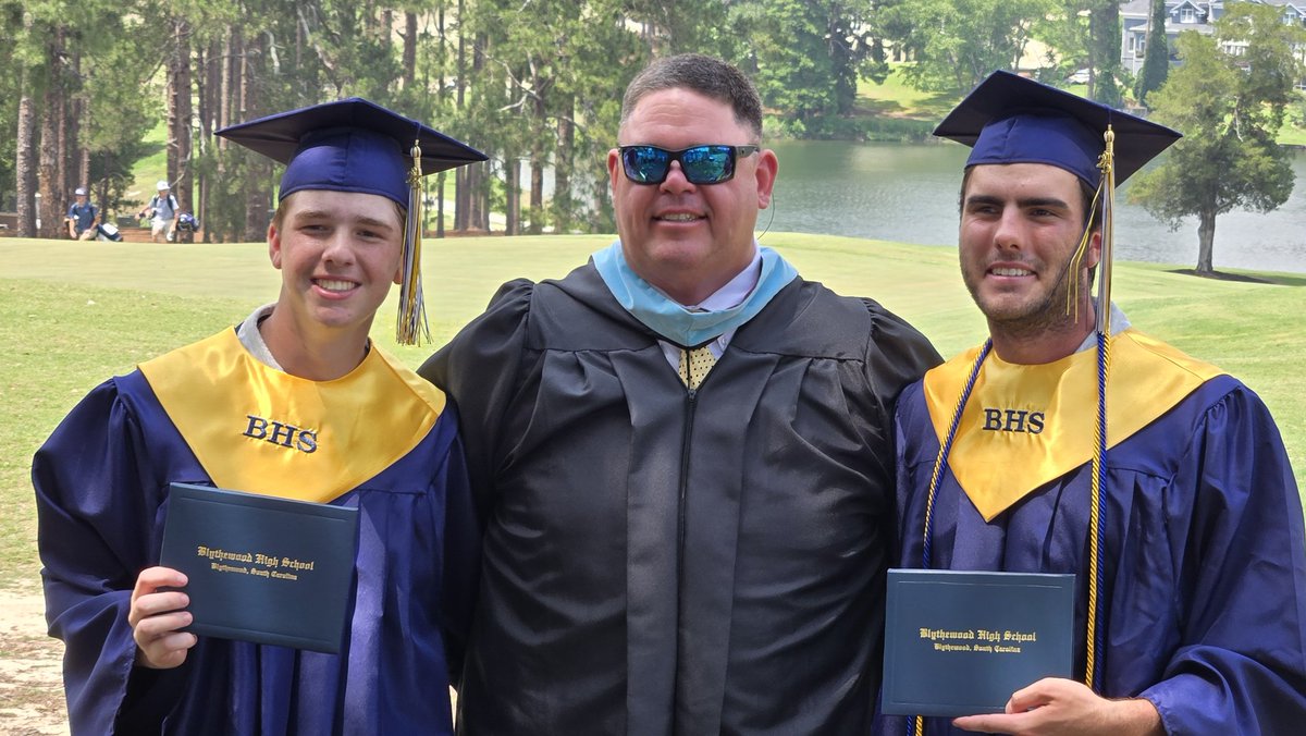 <a href="/BHSBengalsGolf/">Blythewood Golf</a> seniors Grant Paolucci and Jordan Hardy couldn't get make graduation today because of state golf tournament so principal Matt Sherman delivered diplomas after round was finished