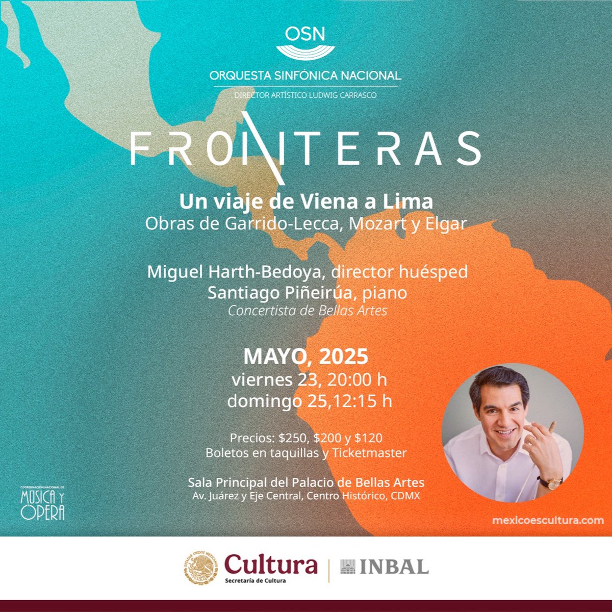PalaciodeBellasArtes (@palaciooficial) on Twitter photo La <a href="/OSN_MX/">OSN México</a> nos llevará en un recorrido musical 🎹
Programa:
🎼Gonzalo Garrido-Lecca
El mercado de semillas *
🎼Wolfgang Amadeus Mozart (1756-1791)
Concierto para piano núm. 23, K. 488, en La mayor
🎼Edward Elgar (1857-1934)
Variaciones Enigma, op. 36
* estreno mundial La <a href="/OSN_MX/">OSN México</a> nos llevará en un recorrido musical 🎹
Programa:
🎼Gonzalo Garrido-Lecca
El mercado de semillas *
🎼Wolfgang Amadeus Mozart (1756-1791)
Concierto para piano núm. 23, K. 488, en La mayor
🎼Edward Elgar (1857-1934)
Variaciones Enigma, op. 36
* estreno mundial