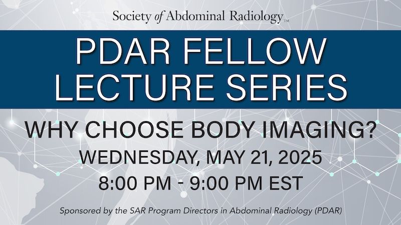 Join us TOMORROW for an engaging webinar that highlights the unique value and career potential of body imaging! "Why Choose Body Imaging?" sponsored by the SAR Program Directors in Abdominal Radiology. Tomorrow, May 21 at 8pm EST!

Check your email for the link to register!

#SAR