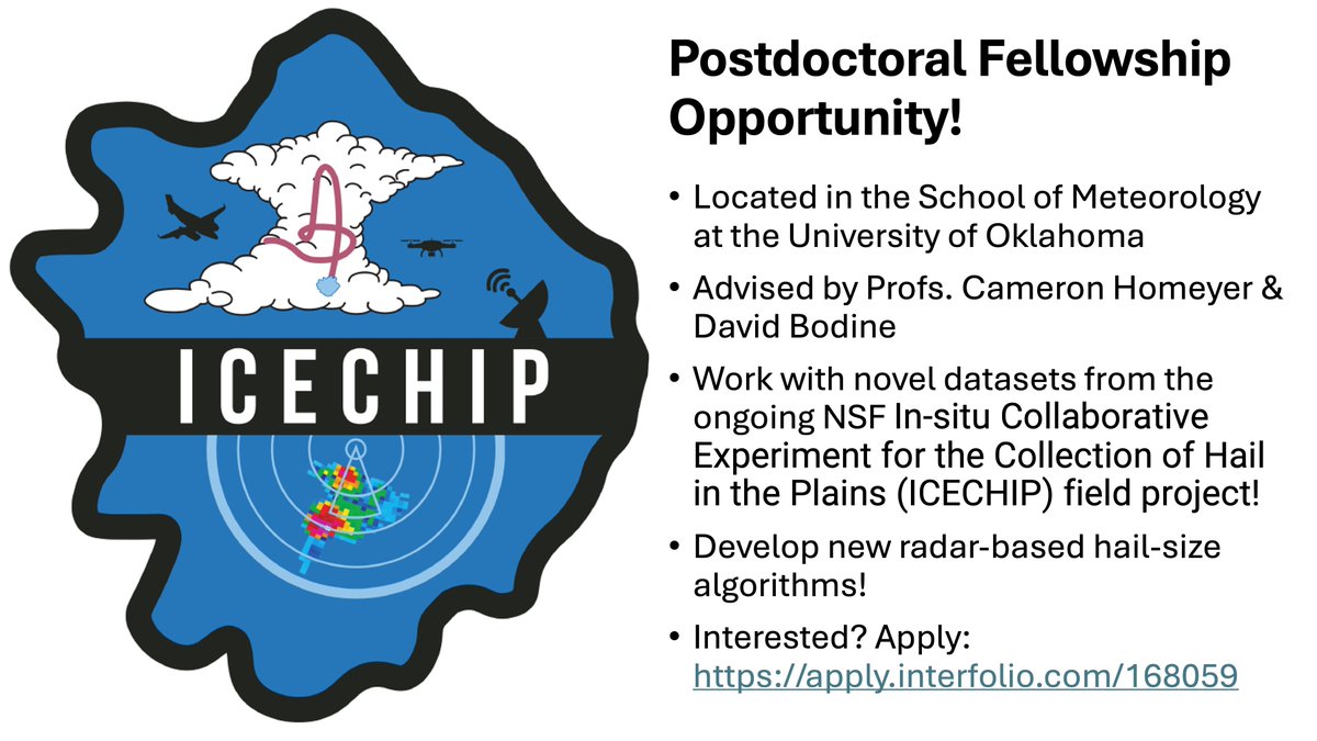 FYI, <a href="/nsf_icechip/">ICECHIP</a> postdoc opportunity <a href="/ousom/">Oklahoma Meteorology</a> with myself and David Bodine as advisors. Apply: apply.interfolio.com/168059