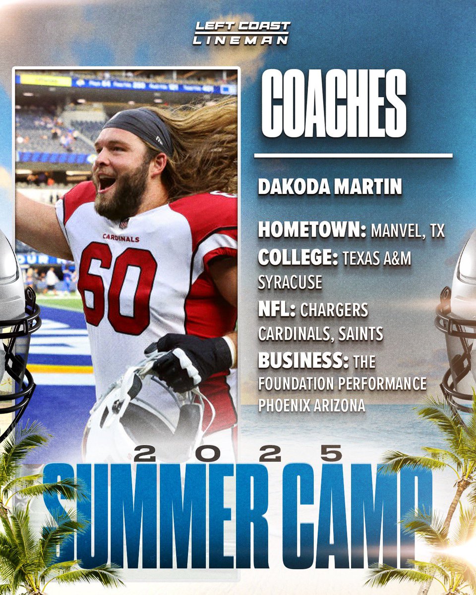 Big men, get ready. Our second coach for the Summer Camp is <a href="/KodaMartin78/">Koda Martin</a> — from Phoenix, owner of <a href="/TFPLinemen/">The Foundation Performance</a> and former <a href="/chargers/">Los Angeles Chargers</a> , <a href="/AZCardinals/">Arizona Cardinals</a> &amp; <a href="/Saints/">New Orleans Saints</a> ! Let’s get to work! 

#offensiveline #offensivelinemen