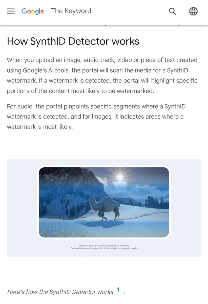 🆕 AI content detector from Google - will be able to identify content generated by models from Google.